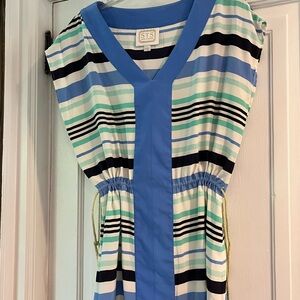 Sail to sable Striped Dress / cover up with gold Drawstring Detail